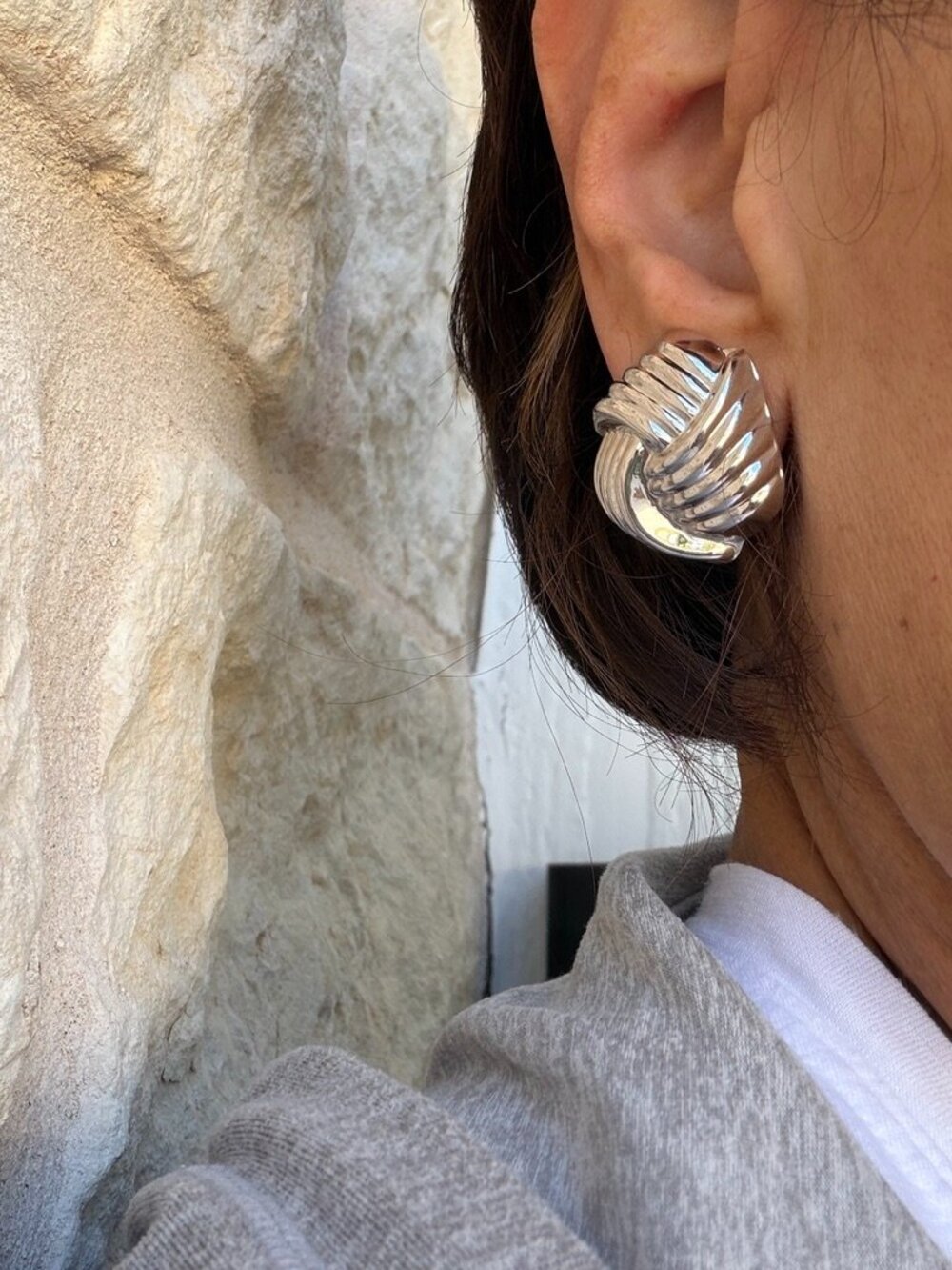 14K White Gold Swirl Earrings 6.76g – Made in Italy